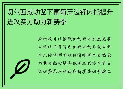 切尔西成功签下葡萄牙边锋内托提升进攻实力助力新赛季