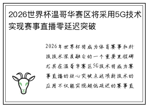 2026世界杯温哥华赛区将采用5G技术实现赛事直播零延迟突破 2026世界杯温哥华赛区将采用5G技术实现赛事直播零延迟突破